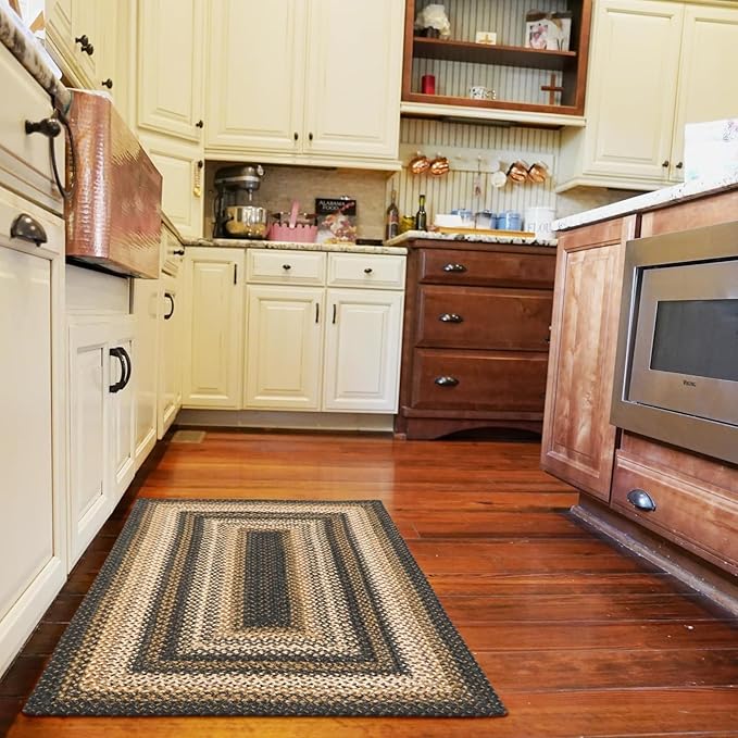 Homespice 27x45” Black Rect. Braided Rug. Kilimanjaro Black Jute Rug. Uses- Entryway, Kitchen Rugs, Bathroom Rugs. Reversible, Rustic, Country, Primitive, Farmhouse Decor Rug