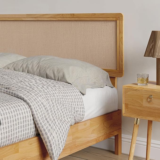 Nipe Platform Bed Frame with Headboard Size King - Light Natural - Solid Rubber