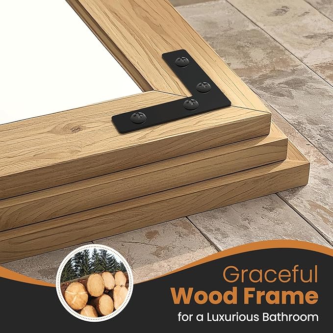 Full Length Mirror with Wooden Frame, 65"X24" Solid Wood Standing Floor Mirror for Farmhouse, Bathroom, Bedroom, Hanging or Leaning Wall-Mounted(Natural)