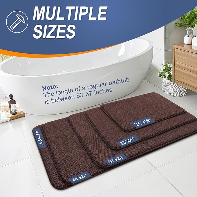 OLANLY Thick Memory Foam Bath Mat Rug 59x24, Extra Soft Absorbent Bathroom Rug, Quick Dry Bath Mats, Non-Slip, Machine Washable Carpet for Bathroom, Tub and Shower, Home Decor Accessories, Brown