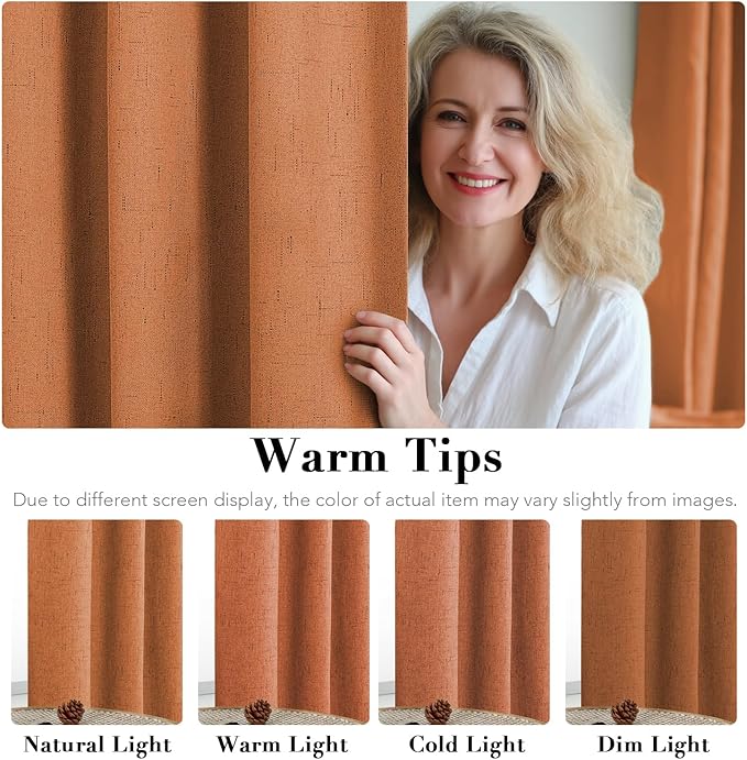 H.VERSAILTEX Linen Blackout Curtains Durable Thick Textured Linen Look 100% Blackout Patio Door Curtain Anti Rust Grommet Extra Wide Sliding Door Curtain Panel, Orange, W100 x L84 inch