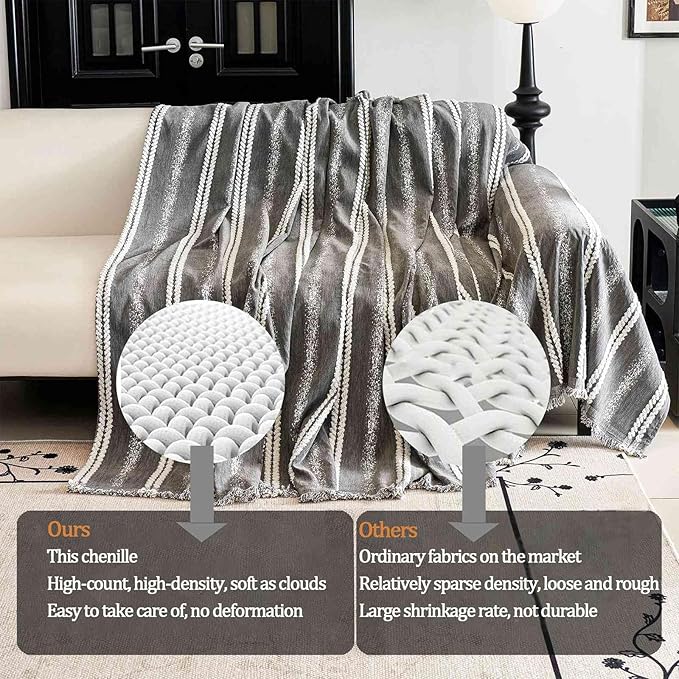 Couch Cover for Dogs Washable Sofa Cover, Sectional Couch Covers, Sofa Covers for 2 Cushion Couch, Non Slip Stripe Sofa Slipcovers Furniture Protector, Couch Protector from Cat Claws, Grey,75''x118''