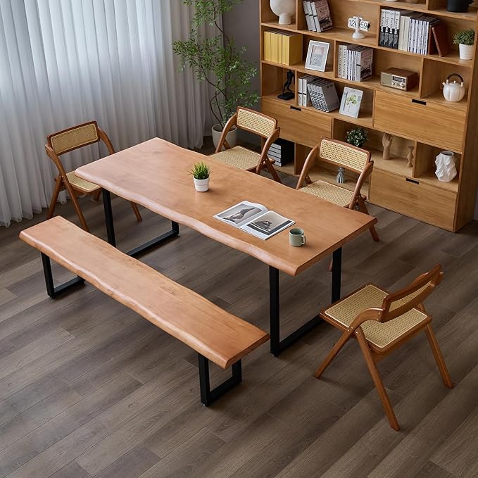 Stylish Brown Wooden Long Bench with Sturdy Metal Legs – Versatile Seating for Office, Restaurant, Living Room, and Meeting Room(Brown Bench, 55.12in)