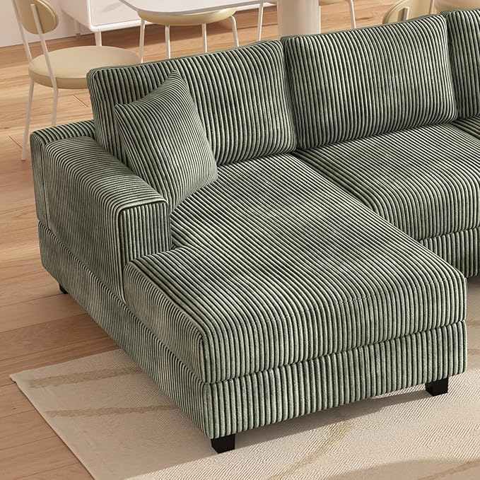 Oversized Symmetrical U Shaped Modular Sectional Sofa with Double Chaise Lounge , Reversible Corduroy Upholstered Sofa Extra Wide Deep Seat Sleeper Sofas Couches w/ 2 Pillows for Living Room Apartment
