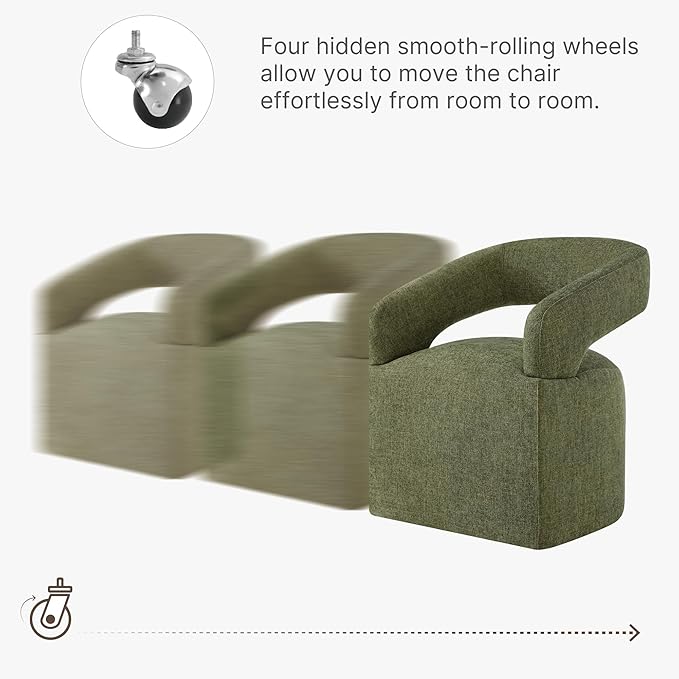 Upholstered Dining Chairs with Removable Casters Barrel Side Armchair with Rollers for Diningroom Bedroom Livingroom Reading Room, Green, 4PCS