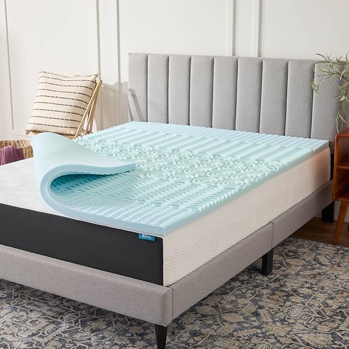 LUCID Gel Infused Memory Foam Mattress Topper – 2 Inch Mattress Topper – 5 Comfort Zones Relieve Pressure – CertiPUR-US Certified Foam - Queen