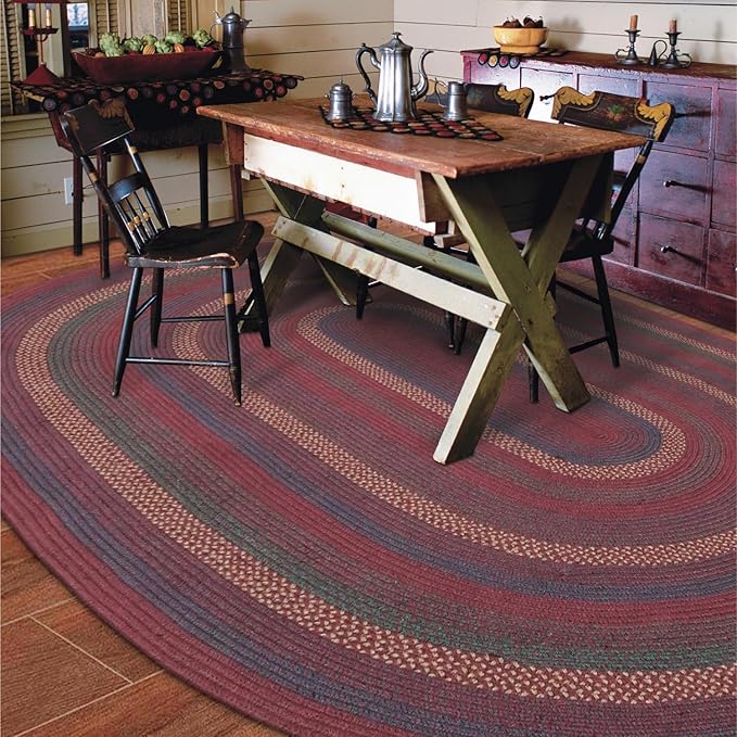 Jamestown Burgundy Braided Oval Rug, Jute, 4x6' - Rustic Cabin Decor for Entryway, Bedroom, Everywhere