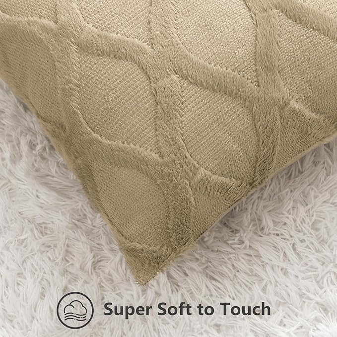 decorUhome Throw Pillow Covers 16x16 Inch Set of 2, Soft Plush Faux Fur Wool Khaki Couch Pillow Covers, Decorative Neutral Pillow Cases for Bed Sofa Living Room Home Decor