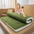 MAXYOYO Futon Mattress, Padded Japanese Floor Mattress Quilted Bed Mattress Topper, Extra Thick Folding Sleeping Pad Breathable Floor Lounger Guest Bed for Camping Couch, Green, Queen