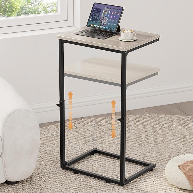Vagusicc C Shaped End Table for Couch, 33.2'' Extra Tall C Table Adjustable Height Side Table, Small Side Table for Small Spaces, Couch Tables That Slide Under, Tv Tray Table for Living Room, Greige