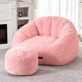 HABUTWAY Bean Bag Chair, Giant Bean Bag Chairs for Adults with Ottoman, Comfy Faux Fur Shell-Shaped Bean Bag Couch, Sofa Chair for Living Room, Bedroom, Pink