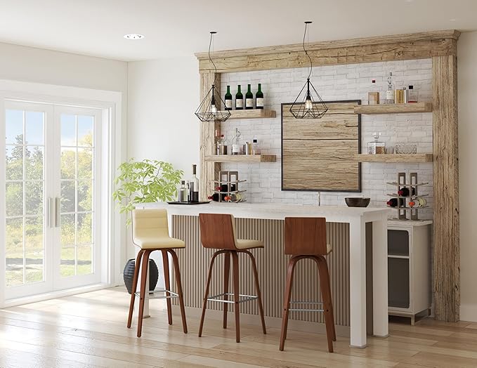 Vienna 30" Swivel Bar Stool in Walnut Wood Finish with Cream Faux Leather - Set of 4