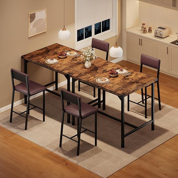 IDEALHOUSE Dining Table Set for 2 w/Counter Height Table & 2 Upholstered Bar Stools, 3-Piece Kitchen Table Set with Footrest & Corner Protector, for Kitchen Room, Apartment, Pub