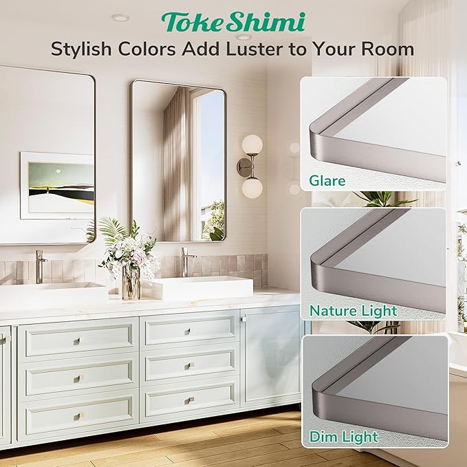 TokeShimi 36x36 Brushed Nickel Bathroom Mirror,Bathroom Vanity Mirror Square,Tempered Glass,Aluminum Framed Bath Mirror Wall(Horizontal/Vertical)