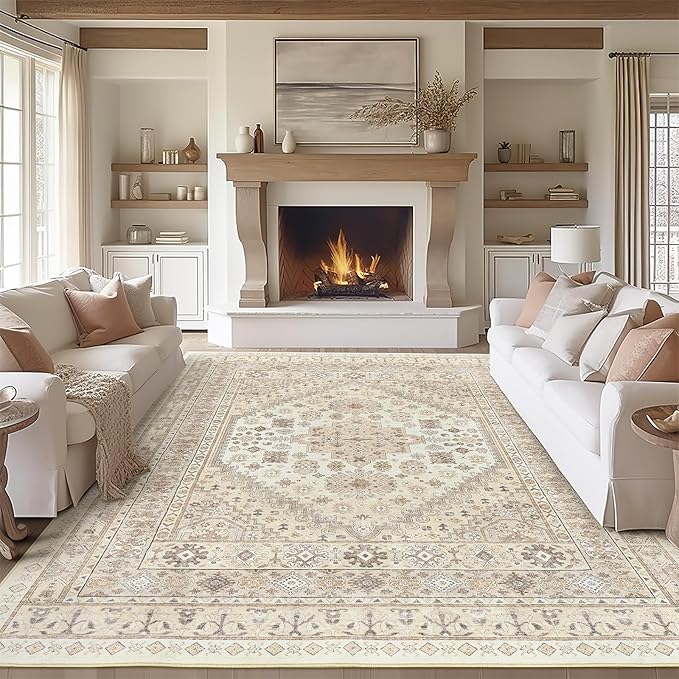 zesthome 8x10 Area Rugs for Living Room,Non-Slip Backing Washable Rugs,Vintage Large Area Rug，Stain Resistant Home Decor Rug