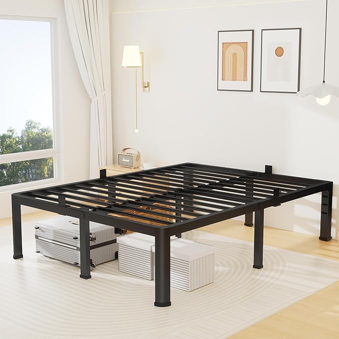 16 Inch King Size Metal Platform Bed Frame with Round Corners, Storage Space Under High Bed Frame-Heavy Duty Steel Slats Support, Noise Free - Easy Assembly - No Box Spring Needed