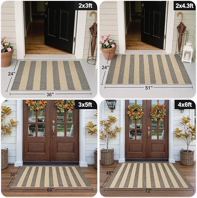 OJIA Washable Outdoor Rug 4'x6', Cotton Woven Outdoor Patio Rug Tan Front Porch Rug Outdoor Door Mat Entryway Rugs Indoor Area Rugs Floor Mat for Backyard/Entry/Kitchen/Bedroom/Living Room