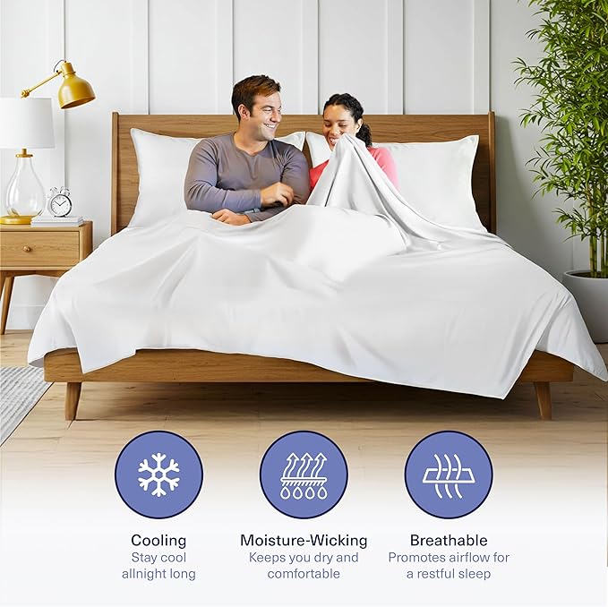 Kickoff Viscose Bamboo Sheets Twin XL Size 3-pc 100% Organic Bamboo Viscose Bed Cooling Sheets Twin XL Size Set Cool Bedding for hot Sleepers Sheet, Flat, Fitted, Pillowcase (Snow White, TXL)