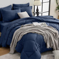 HEVUMYI Navy Blue Twin-XL Comforter Set - 5-Piece All Season Bed in a Bag Twin-XL, Ultra Soft Bedding Set with Comforter, Flat Sheet, Fitted Sheet, Pillowcases, Pillow Shams, Navy Blue