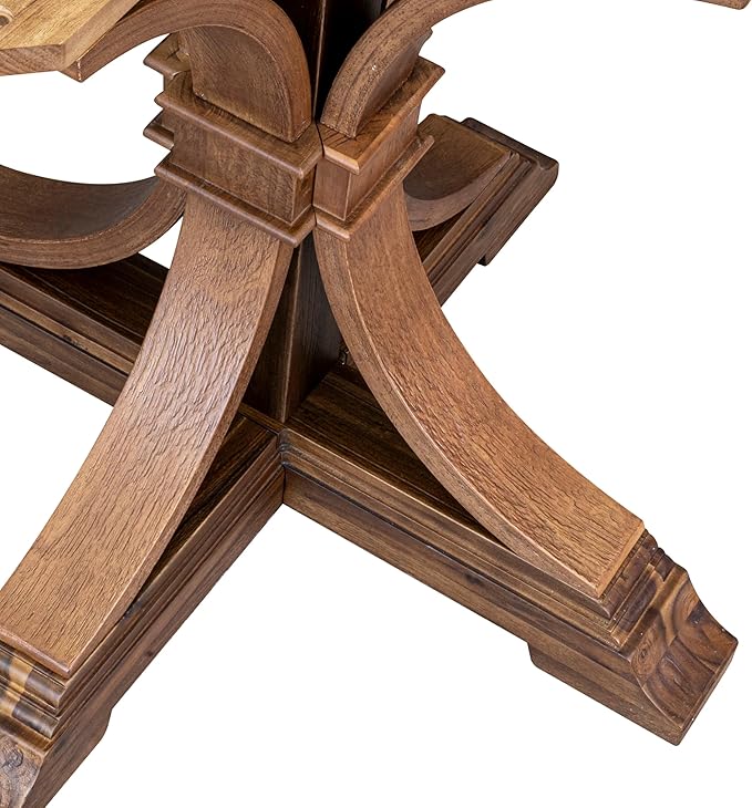 I57-0N-TP Breakfast Table with Acacia Wood Round Tabletop and Elegant Pedestal Base - Antique Walnut Finish