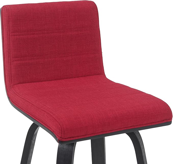 Vienna Modern Swivel Bar Height Stool with Red Upholstered Seat and Brushed Wood Frame Set of 3