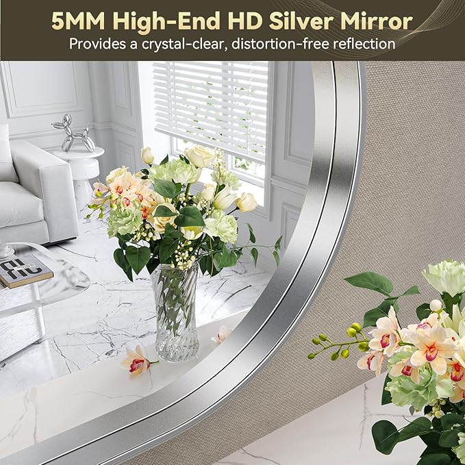 Brightify Arched Mirror, Arched Wall Mirror, 24 x 32 Inch Silver Arch Mirror, Metal Frame Silver Bathroom Mirror, Arched Top Bathroom Vanity Mirror for Living Room Bedroom Mantel Entryway Hallways