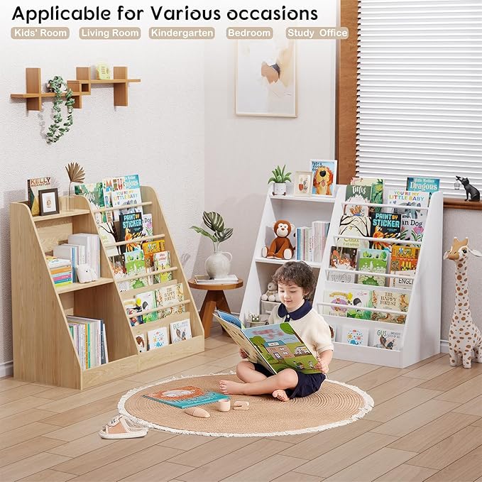 Lkeiyay Kids Bookshelf and Toy Storage,Nursery Bookshelf,Single-Sided Book Display with Storage,White