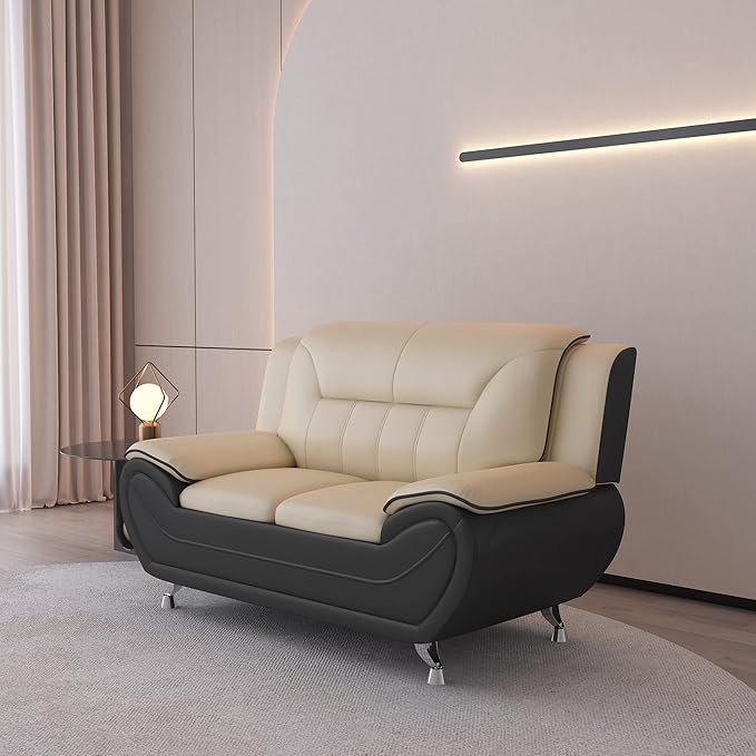Container Furniture Direct Michael Modern Faux Leather Upholstered Stainless Steel Legs Living Room, Chair, Loveseat, Sofa, Persian Red