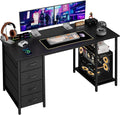 Computer Desk with 4 Drawers, 47 Inch Office Desk with Storage, Gaming Desk with CPU Shelves, Writing Desk Work Desk for Home Office, Study, Bedroom, Work from Home, Black