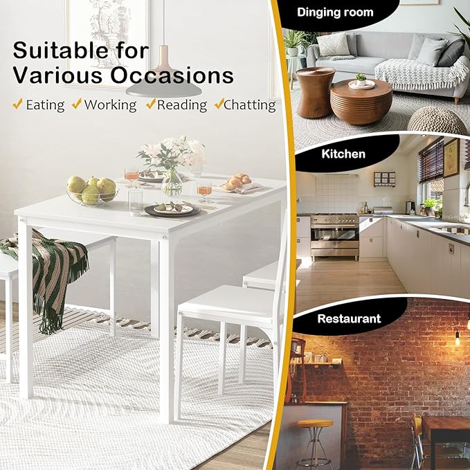 SogesHome Dining Table Set with 2 Chairs and 1 Bench, Bar Set Kitchen Table and Chairs for Dining Room Resturant Bistro Set, Pure White