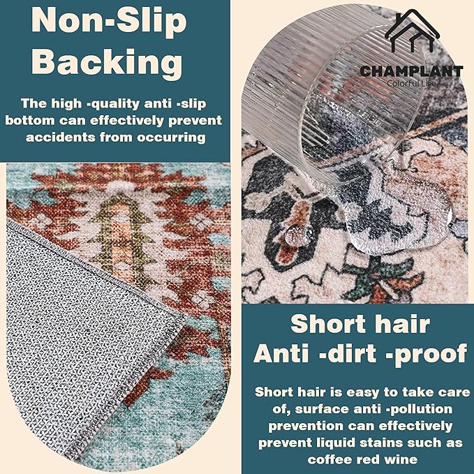 Washable Area Rug 9'x12' Black-Purple Khaki Retro Flowers Boho Design Non-Shedding Easy Care Ideal for High Traffic Areas in Living Room Bedroom Office Coffee Table Kitchen Large Carpet