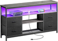 Huuger TV Stand Dresser with Power Outlets and LED Lights, 4 Drawers Entertainment Center with Shelves, 54in Media Console for 55 60 Inch TV, Dresser with PU Finish, Grey and Black