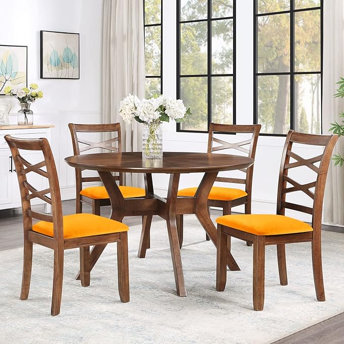 Smiry Velvet Seat Covers for Dining Room Chair Set of 4, Stretch Fit Removable Washable Chair Seat Cushion Protector Slipcovers with Ties, Mustard Yellow