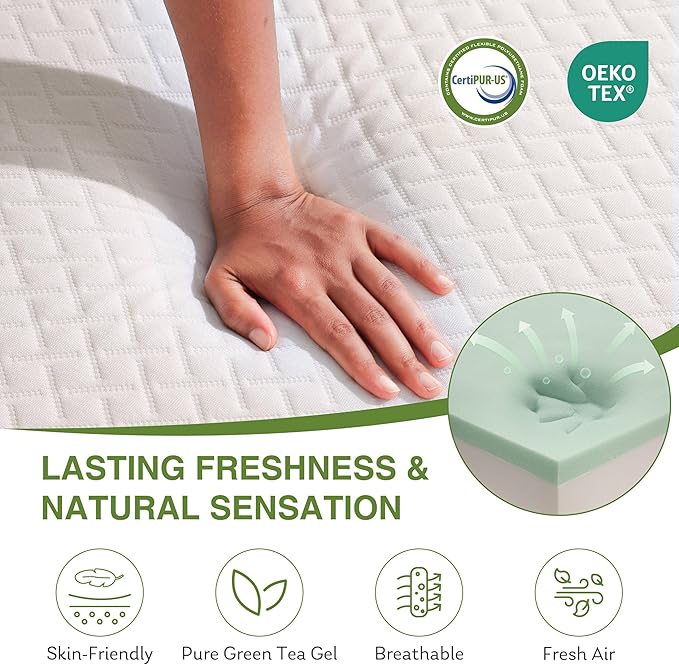 5 Inch Full Size Mattress for Kids, Memory Foam Mattress with Cooling Green Tea Gel, Relieve Pressure with Medium Firm Support, CertiPUR-US Certified, 75''L x 54''W, White