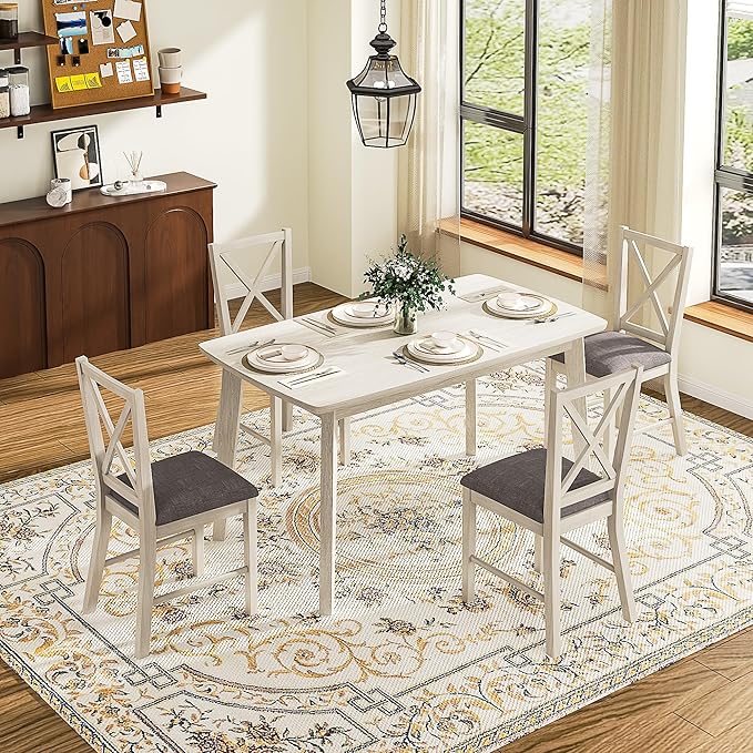 Solid Wood Dining Chairs Set of 2, Farmhouse Chairs with High Cross Back and Upholstered Seat, Easy Assembly for Dining Room, Kitchen, Washed Gray