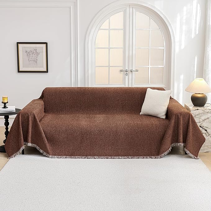 MYSKY HOME Couch Cover for Dogs Washable Couch Covers for 3 Cushion Couch Sofa Super Soft Sofa Slipcover Non Slip Sofa Cover, Chenille Sofa Covers for Dogs, Furniture Protector, 71"x150", Chocolate