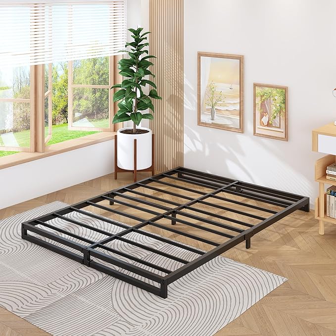 4 Inch California King Bed Frames No Box Spring Needed Heavy Duty Metal Cal King Platform for Mattress Foundation, Noise Free, Easy Assembly, Black