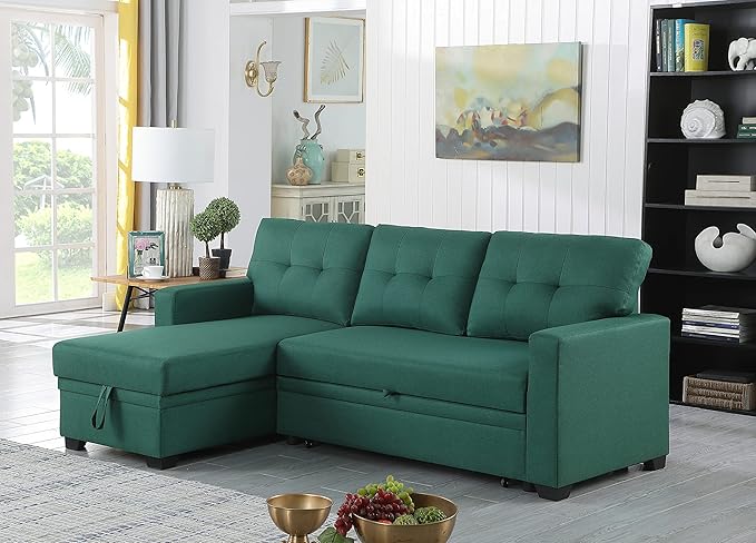 Devion Furniture Philly 4-in-1 Convertible L Shaped Couch with Pull Out Bed and Storage, Sectional Sleeper Sofa with Reversible Chaise for Living Room, Apartment, Bedroom, Office
