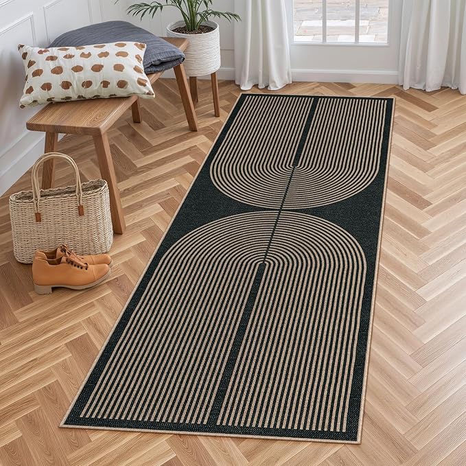 Lahome Modern Rainbow Hallway Runner Rug, 2x6 Washable Easy Jute Rugs for Entryway Kitchen Farmhouse Indoor Outdoor Carpet, Non Slip Runner for Porch Bedroom Laundry Front Door
