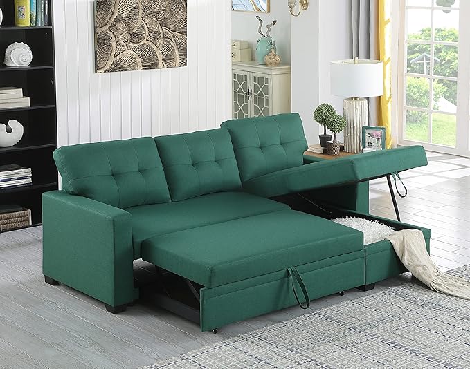 Devion Furniture Philly 4-in-1 Convertible L Shaped Couch with Pull Out Bed and Storage, Sectional Sleeper Sofa with Reversible Chaise for Living Room, Apartment, Bedroom, Office