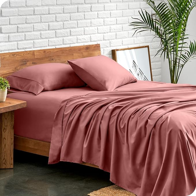 Bare Home California King Sheet Set - 1800 Ultra-Soft Microfiber Bed Sheets - Double Brushed - Deep Pockets - Easy Fit - 4 Piece Set - Bed Sheets (Cal King, Dusty Rose)