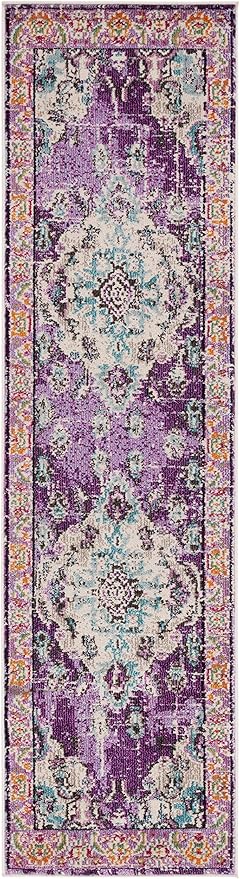 SAFAVIEH Monaco Collection Accent Rug - 2'2" x 4', Violet & Light Blue, Medallion Distressed Design, Non-Shedding & Easy Care, Ideal for High Traffic Areas in Entryway, Living Room, Bedroom (MNC243L)