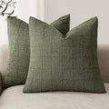 Foindtower Set of 2 Decorative Linen Check Throw Pillow Covers Neutral Farmhouse Vintage Cushion Covers Modern Boho Home Decor for Sofa Chair Couch Bedroom Living Room Outdoor,26×26 Inch,Olive Green