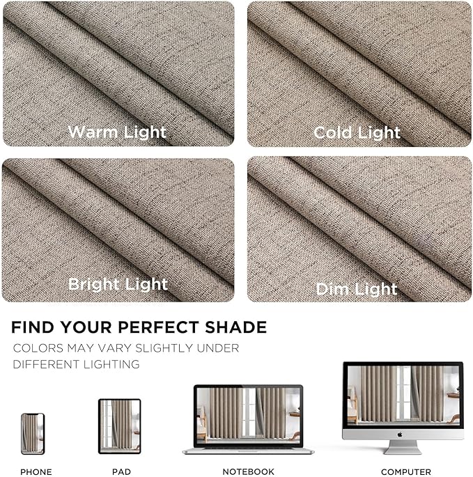 Joydeco 100% Blackout Curtains for Bedroom - Natural Linen Curtains 96 Inch Long, Thermal Insulated 2 Panels Linen Light Blocking Drapes, Rod Pocket & Back Tabs, Darkening Privacy for Living Room