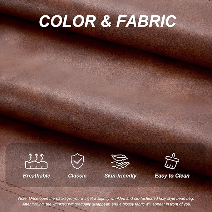 Hobestluk Bean Bag Chair Giant Bean Bag Sofa 3 Seater Bean Bag Chairs for Adults, Loveseat Floor Chair, Leather Bean Bag Chairs for Living Room Bedroom Office (Brown, 3-Seater)