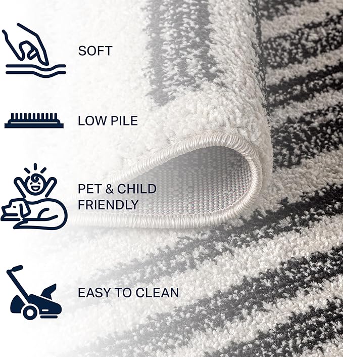 JONATHAN Y Khalil Modern Berber Stripe Cream/Black 7' Round Indoor Area Rug, Contemporary, Bohemian, Easy-Cleaning for Living Room, Bedroom, Kitchen, Pet Friendly, Non-Shedding (MOH207A-7R)