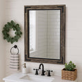 YOSHOOT Farmhouse Bathroom Mirror, Rustic Wood Mirror, Wooden Framed Vanity Mirror, Solid Wood & Handmade, Vertical or Horizontal Hanging for Bathroom Entryway Living Room Bedroom, 32" x 24", Brown