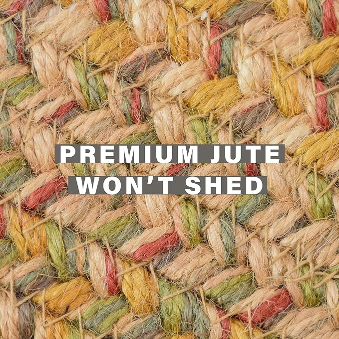 Homespice Harvest Premium Jute Braided Area Rug, 8' x 10' Rectangular Beige - Tan - Red, Reversible, Natural Jute Yarn Rustic, Country, Primitive, Farmhouse Style - 30 Day Risk Free Purchase