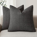 Foindtower Set of 2 Decorative Linen Check Throw Pillow Covers Neutral Farmhouse Vintage Cushion Covers Modern Boho Home Decor for Sofa Chair Couch Bedroom Living Room Outdoor,20×20 Inch,Charcoal