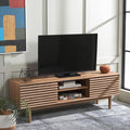 SAFAVIEH Aricia TV Stand for up to 65" Flatscreen – Oak Brown, 2 Sliding Doors with Interior Storage, 1 Open Shelf, Entertainment Media Console (MED9633D)